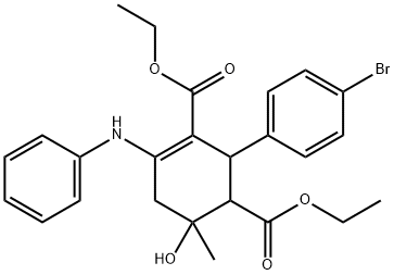 diethyl 4-anilino-2-(4-bromophenyl)-6-hydroxy-6-methyl-3-cyclohexene-1,3-dicarboxylate Struktur