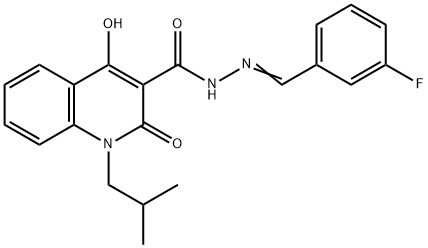 N'-(3-fluorobenzylidene)-4-hydroxy-1-isobutyl-2-oxo-1,2-dihydro-3-quinolinecarbohydrazide Struktur