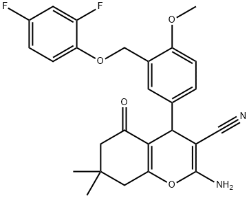 2-amino-4-{3-[(2,4-difluorophenoxy)methyl]-4-methoxyphenyl}-7,7-dimethyl-5-oxo-5,6,7,8-tetrahydro-4H-chromene-3-carbonitrile Struktur