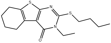 2-(butylsulfanyl)-3-ethyl-5,6,7,8-tetrahydro[1]benzothieno[2,3-d]pyrimidin-4(3H)-one Struktur