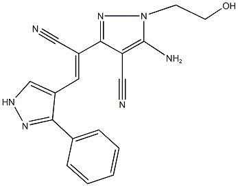 5-amino-3-[1-cyano-2-(3-phenyl-1H-pyrazol-4-yl)vinyl]-1-(2-hydroxyethyl)-1H-pyrazole-4-carbonitrile Struktur