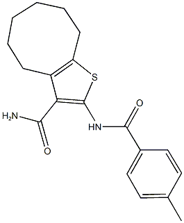 2-[(4-methylbenzoyl)amino]-4,5,6,7,8,9-hexahydrocycloocta[b]thiophene-3-carboxamide Struktur