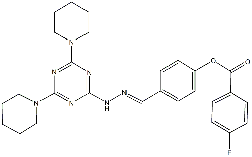 4-{2-[4,6-di(1-piperidinyl)-1,3,5-triazin-2-yl]carbohydrazonoyl}phenyl 4-fluorobenzoate Struktur