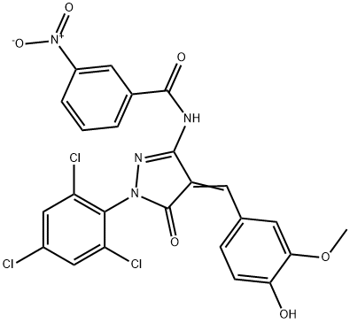 N-[4-(4-hydroxy-3-methoxybenzylidene)-5-oxo-1-(2,4,6-trichlorophenyl)-4,5-dihydro-1H-pyrazol-3-yl]-3-nitrobenzamide Struktur