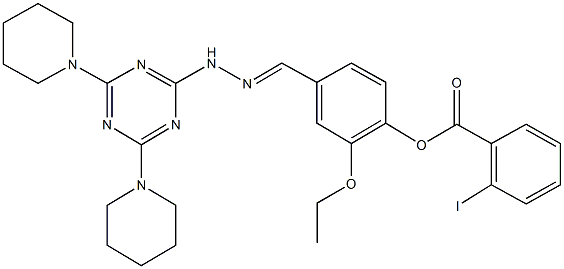 4-{2-[4,6-di(1-piperidinyl)-1,3,5-triazin-2-yl]carbohydrazonoyl}-2-ethoxyphenyl 2-iodobenzoate Struktur