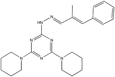 2-methyl-3-phenylacrylaldehyde [4,6-di(1-piperidinyl)-1,3,5-triazin-2-yl]hydrazone Struktur