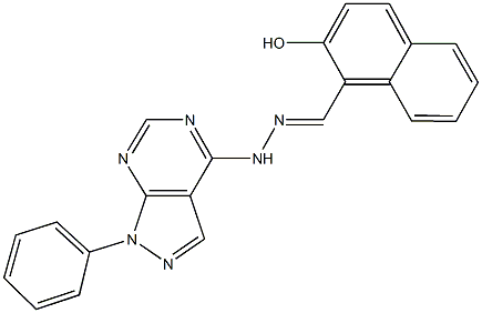 2-hydroxy-1-naphthaldehyde (1-phenyl-1H-pyrazolo[3,4-d]pyrimidin-4-yl)hydrazone Struktur