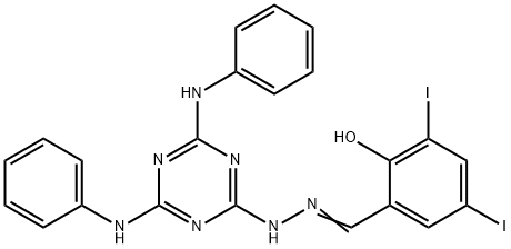 2-hydroxy-3,5-diiodobenzaldehyde (4,6-dianilino-1,3,5-triazin-2-yl)hydrazone Struktur