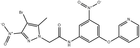 2-{4-bromo-3-nitro-5-methyl-1H-pyrazol-1-yl}-N-[3-nitro-5-(3-pyridinyloxy)phenyl]acetamide Struktur