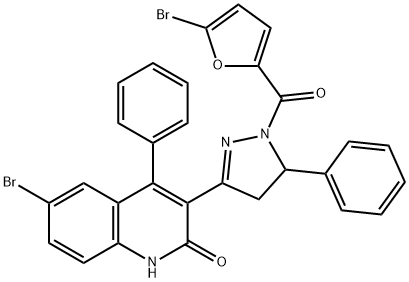 6-bromo-3-[1-(5-bromo-2-furoyl)-5-phenyl-4,5-dihydro-1H-pyrazol-3-yl]-4-phenyl-2(1H)-quinolinone Struktur