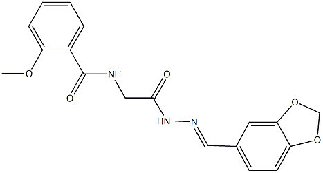 N-{2-[2-(1,3-benzodioxol-5-ylmethylene)hydrazino]-2-oxoethyl}-2-methoxybenzamide Struktur