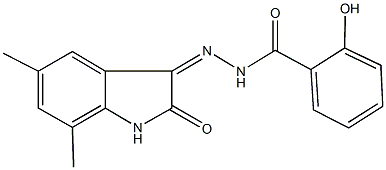 N'-(5,7-dimethyl-2-oxo-1,2-dihydro-3H-indol-3-ylidene)-2-hydroxybenzohydrazide Struktur