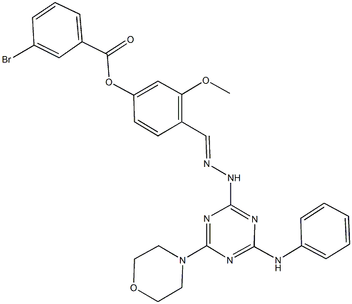 4-{2-[4-anilino-6-(4-morpholinyl)-1,3,5-triazin-2-yl]carbohydrazonoyl}-3-methoxyphenyl 3-bromobenzoate Struktur