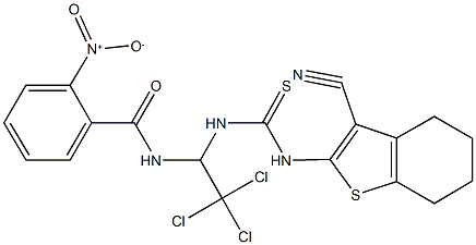 2-nitro-N-[2,2,2-trichloro-1-({[(3-cyano-4,5,6,7-tetrahydro-1-benzothien-2-yl)amino]carbothioyl}amino)ethyl]benzamide Struktur