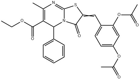 ethyl 2-[2,4-bis(acetyloxy)benzylidene]-7-methyl-3-oxo-5-phenyl-2,3-dihydro-5H-[1,3]thiazolo[3,2-a]pyrimidine-6-carboxylate Struktur