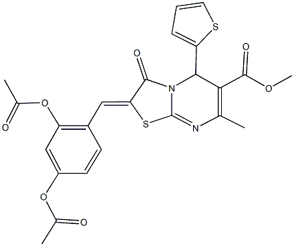 methyl 2-[2,4-bis(acetyloxy)benzylidene]-7-methyl-3-oxo-5-(2-thienyl)-2,3-dihydro-5H-[1,3]thiazolo[3,2-a]pyrimidine-6-carboxylate Struktur