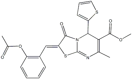 methyl 2-[2-(acetyloxy)benzylidene]-7-methyl-3-oxo-5-(2-thienyl)-2,3-dihydro-5H-[1,3]thiazolo[3,2-a]pyrimidine-6-carboxylate Struktur