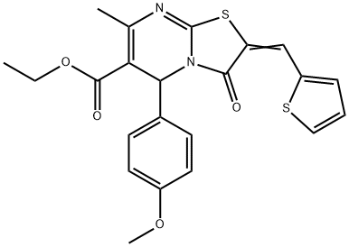 ethyl 5-(4-methoxyphenyl)-7-methyl-3-oxo-2-(2-thienylmethylene)-2,3-dihydro-5H-[1,3]thiazolo[3,2-a]pyrimidine-6-carboxylate Struktur