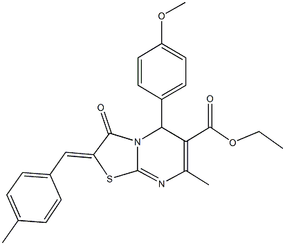 ethyl 5-(4-methoxyphenyl)-7-methyl-2-(4-methylbenzylidene)-3-oxo-2,3-dihydro-5H-[1,3]thiazolo[3,2-a]pyrimidine-6-carboxylate Struktur