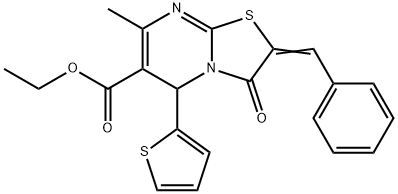 ethyl 2-benzylidene-7-methyl-3-oxo-5-(2-thienyl)-2,3-dihydro-5H-[1,3]thiazolo[3,2-a]pyrimidine-6-carboxylate Struktur