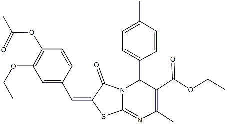 ethyl 2-[4-(acetyloxy)-3-ethoxybenzylidene]-7-methyl-5-(4-methylphenyl)-3-oxo-2,3-dihydro-5H-[1,3]thiazolo[3,2-a]pyrimidine-6-carboxylate Struktur