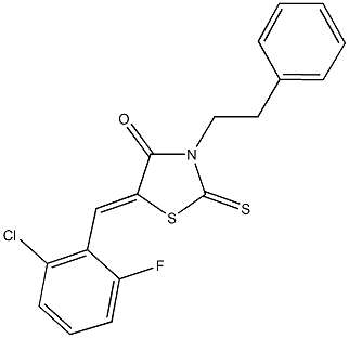 5-(2-chloro-6-fluorobenzylidene)-3-(2-phenylethyl)-2-thioxo-1,3-thiazolidin-4-one Struktur