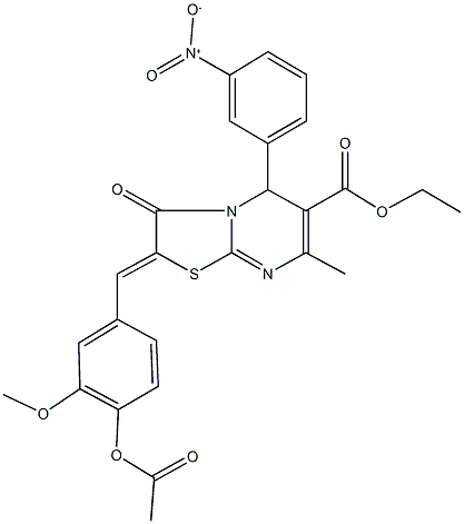 ethyl 2-[4-(acetyloxy)-3-methoxybenzylidene]-5-{3-nitrophenyl}-7-methyl-3-oxo-2,3-dihydro-5H-[1,3]thiazolo[3,2-a]pyrimidine-6-carboxylate Struktur