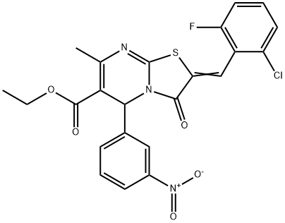 ethyl 2-(2-chloro-6-fluorobenzylidene)-5-{3-nitrophenyl}-7-methyl-3-oxo-2,3-dihydro-5H-[1,3]thiazolo[3,2-a]pyrimidine-6-carboxylate Struktur