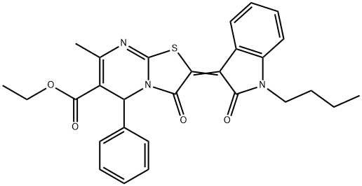 ethyl 2-(1-butyl-2-oxo-1,2-dihydro-3H-indol-3-ylidene)-7-methyl-3-oxo-5-phenyl-2,3-dihydro-5H-[1,3]thiazolo[3,2-a]pyrimidine-6-carboxylate Struktur