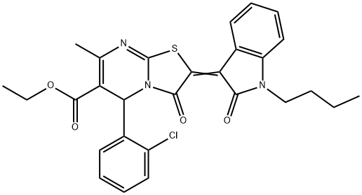 ethyl 2-(1-butyl-2-oxo-1,2-dihydro-3H-indol-3-ylidene)-5-(2-chlorophenyl)-7-methyl-3-oxo-2,3-dihydro-5H-[1,3]thiazolo[3,2-a]pyrimidine-6-carboxylate Struktur