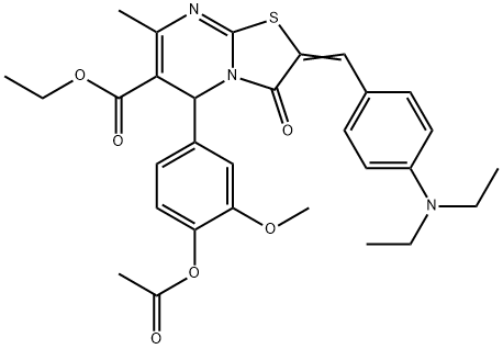 ethyl 5-[4-(acetyloxy)-3-methoxyphenyl]-2-[4-(diethylamino)benzylidene]-7-methyl-3-oxo-2,3-dihydro-5H-[1,3]thiazolo[3,2-a]pyrimidine-6-carboxylate Struktur