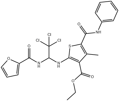 ethyl 5-(anilinocarbonyl)-4-methyl-2-{[2,2,2-trichloro-1-(2-furoylamino)ethyl]amino}-3-thiophenecarboxylate Struktur