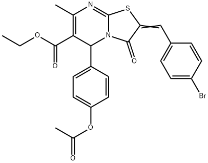 ethyl 5-[4-(acetyloxy)phenyl]-2-(4-bromobenzylidene)-7-methyl-3-oxo-2,3-dihydro-5H-[1,3]thiazolo[3,2-a]pyrimidine-6-carboxylate Struktur