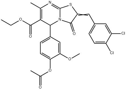 ethyl 5-[4-(acetyloxy)-3-methoxyphenyl]-2-(3,4-dichlorobenzylidene)-7-methyl-3-oxo-2,3-dihydro-5H-[1,3]thiazolo[3,2-a]pyrimidine-6-carboxylate Struktur