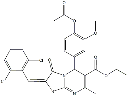 ethyl 5-[4-(acetyloxy)-3-methoxyphenyl]-2-(2,6-dichlorobenzylidene)-7-methyl-3-oxo-2,3-dihydro-5H-[1,3]thiazolo[3,2-a]pyrimidine-6-carboxylate Struktur