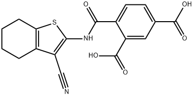 4-{[(3-cyano-4,5,6,7-tetrahydro-1-benzothien-2-yl)amino]carbonyl}benzene-1,3-dicarboxylic acid Struktur