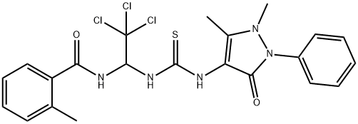 2-methyl-N-[2,2,2-trichloro-1-({[(1,5-dimethyl-3-oxo-2-phenyl-2,3-dihydro-1H-pyrazol-4-yl)amino]carbothioyl}amino)ethyl]benzamide Struktur