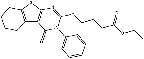 ethyl 4-[(4-oxo-3-phenyl-3,4,5,6,7,8-hexahydro[1]benzothieno[2,3-d]pyrimidin-2-yl)sulfanyl]butanoate Struktur