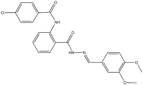 4-chloro-N-(2-{[2-(3,4-dimethoxybenzylidene)hydrazino]carbonyl}phenyl)benzamide Struktur