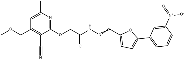 2-{[3-cyano-4-(methoxymethyl)-6-methyl-2-pyridinyl]oxy}-N'-[(5-{3-nitrophenyl}-2-furyl)methylene]acetohydrazide Struktur