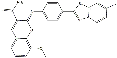 8-methoxy-2-{[4-(6-methyl-1,3-benzothiazol-2-yl)phenyl]imino}-2H-chromene-3-carboxamide Struktur