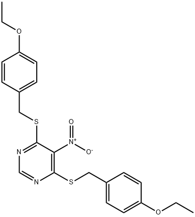 4,6-bis[(4-ethoxybenzyl)sulfanyl]-5-nitropyrimidine Struktur