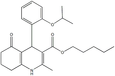 pentyl 4-(2-isopropoxyphenyl)-2-methyl-5-oxo-1,4,5,6,7,8-hexahydro-3-quinolinecarboxylate Struktur