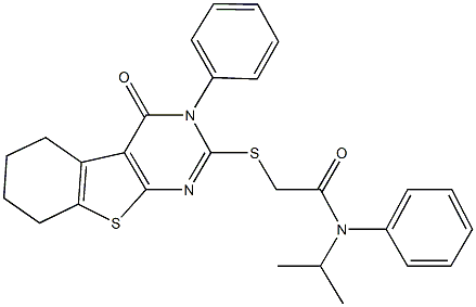 N-isopropyl-2-[(4-oxo-3-phenyl-3,4,5,6,7,8-hexahydro[1]benzothieno[2,3-d]pyrimidin-2-yl)sulfanyl]-N-phenylacetamide Struktur