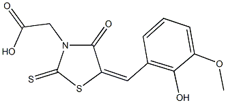 [5-(2-hydroxy-3-methoxybenzylidene)-4-oxo-2-thioxo-1,3-thiazolidin-3-yl]acetic acid Struktur