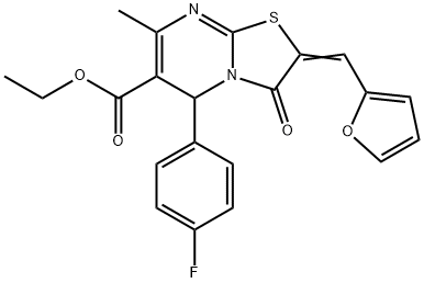 ethyl 5-(4-fluorophenyl)-2-(2-furylmethylene)-7-methyl-3-oxo-2,3-dihydro-5H-[1,3]thiazolo[3,2-a]pyrimidine-6-carboxylate Struktur