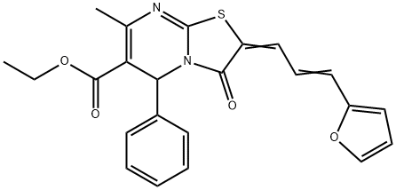 ethyl 2-[3-(2-furyl)-2-propenylidene]-7-methyl-3-oxo-5-phenyl-2,3-dihydro-5H-[1,3]thiazolo[3,2-a]pyrimidine-6-carboxylate Struktur