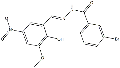 3-bromo-N'-{2-hydroxy-5-nitro-3-methoxybenzylidene}benzohydrazide Struktur