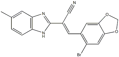 3-(6-bromo-1,3-benzodioxol-5-yl)-2-(5-methyl-1H-benzimidazol-2-yl)acrylonitrile Struktur