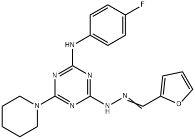 2-furaldehyde [4-(4-fluoroanilino)-6-(1-piperidinyl)-1,3,5-triazin-2-yl]hydrazone Struktur